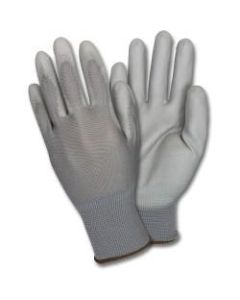 Safety Zone Poly Coated Knit Gloves - Polyurethane Coating - Medium Size - Nylon - Gray - Knitted, Flexible, Comfortable, Breathable - For Industrial - 12 / Dozen