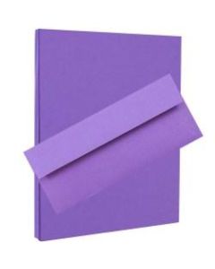 JAM Paper Stationery Set, 8 1/2in x 11in, 30% Recycled, Violet Purple, Set Of 100 Envelopes And 100 Sheets