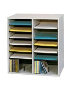 Safco Adjustable Wood Literature Organizer, 20inH x 19 1/2inW x 11 3/4inD, 16 Compartments, Gray