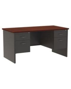 WorkPro Modular 60inW x 30inD Double Pedestal Desk, Charcoal/Mahogany
