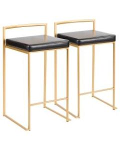 LumiSource Fuji Stacker Counter Stools, Black Seat/Gold Frame, Set of 2 Stools