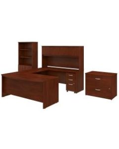 Bush Business Furniture Studio C 72inW x 36inD U-Shaped Desk With Hutch, Bookcase And File Cabinets, Hansen Cherry, Premium Installation