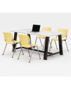 KFI Studios Midtown Table With 4 Stacking Chairs, 30inH x 36inW x 72inD, Designer White/Yellow