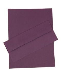 JAM Paper Business Stationery Set, 8 1/2in x 11in, Dark Purple, Set Of 50 Sheets And 50 Envelopes
