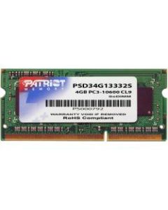 Patriot Memory 4GB PC3-10600 (1333MHz) SODIMM - For Notebook - 4 GB - DDR3-1333/PC3-10600 DDR3 SDRAM - 1333 MHz - CL9 - 1.50 V - Non-ECC - Unbuffered - 204-pin - SoDIMMLifetime