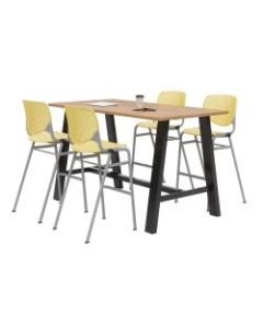 KFI Midtown Bistro Table With 4 Stacking Chairs, 41inH x 36inW x 72inD, Kensington Maple/Yellow
