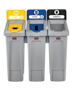 Rubbermaid Commercial Slim Jim Recycling Station - Black, Blue, Yellow - 1 Each