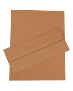 JAM Paper Business Stationery Set, 8 1/2in x 11in, 100% Recycled, Brown Kraft, Set Of 50 Sheets And 50 Envelopes