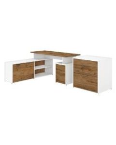 Bush Business Furniture Jamestown L-Shaped Desk With Drawers And Lateral File Cabinet, 60inW, Fresh Walnut/White, Premium Installation