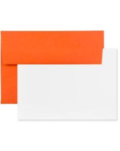 JAM Paper Stationery Set, 5 1/4in x 7 1/4in, 30% Recycled, Set Of 25 White Cards And 25 Orange Envelopes