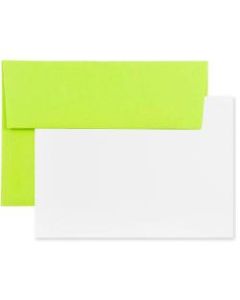 JAM Paper Stationery Set, 5 1/4in x 7 1/4in, Set Of 25 White Cards And 25 Ultra Lime Envelopes