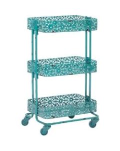 Linon Nicole 3-Tier Metal Storage Cart, 29-11/16inH x 17-1/8inW x 12-7/16inD, Turquoise
