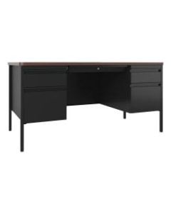 Lorell Fortress Steel Double-Pedestal Teachers Desk, Black/Walnut