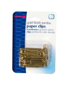 OIC Gold Tone Paper Clips, Jumbo, 20-Sheet Capacity, Box Of 50 Clips