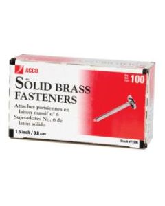 ACCO Round-Head Solid Brass Fasteners, No. 6R, 1 1/2in, Box Of 100