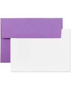 JAM Paper Stationery Set, 5 1/4in x 7 1/4in, 30% Recycled, Set Of 25 White Cards And 25 Violet Purple Envelopes