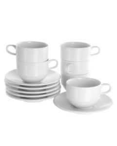 Elama Drew 12-Piece Porcelain Cup And Saucer Set, 8 Oz, White