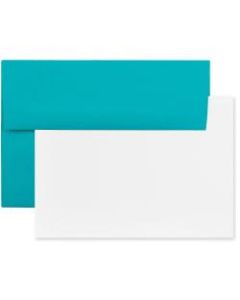 JAM Paper Stationery Set, 5 1/4in x 7 1/4in, 30% Recycled, Set Of 25 White Cards And 25 Sea Blue Envelopes