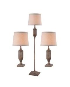 Kenroy Home Regalto Floor/Table Lamp Set, Oatmeal Shades/Driftwood Bases, Set Of 3 Lamps