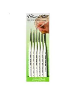 Silver Brush Ultra Mini Series Paint Brush Set, Detail Painting Set, Assorted Sizes, Assorted Bristles, Synthetic, Pearl White, Set Of 6