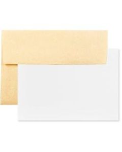 JAM Paper Stationery Set, 5 1/4in x 7 1/4in, 30% Recycled, Set Of 25 White Cards And 25 Antique Gold Envelopes