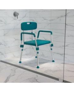Flash Furniture Hercules Adjustable Bath And Shower Chair With Quick-Release Back And Arms, 34-3/4inH x 20-3/4inW x 19-3/4inD, Teal