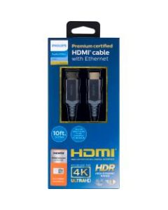 Philips Elite Plus Premium-Certified Braided HDMI Cable With Ethernet, 10ft, Gray, SWV7119A/27