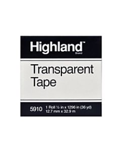3M Highland 5910 Transparent Tape, 1/2in x 1,296in