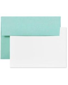 JAM Paper Stationery Set, 5 1/4in x 7 1/4in, Set Of 25 White Cards And 25 Aqua Envelopes