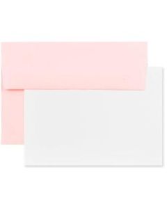 JAM Paper Stationery Set, 5 1/4in x 7 1/4in, Set Of 25 White Cards And 25 Baby Pink Envelopes