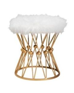 Baxton Studio Glam And Luxe Faux Fur Round Ottoman, White/Gold