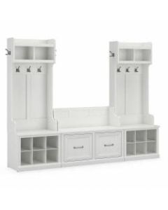 kathy ireland Home by Bush Furniture Woodland Entryway Storage Set With Hall Trees And Shoe Bench With Doors, White Ash, Standard Delivery