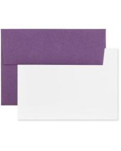 JAM Paper Stationery Set, 5 1/4in x 7 1/4in, Set Of 25 White Cards And 25 Dark Purple Envelopes