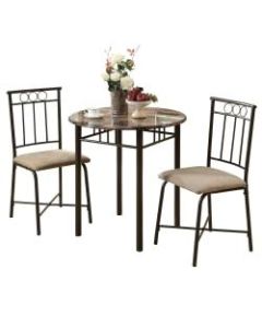 Monarch Specialties Owen Dining Table With 2 Chairs, Cappuccino/Bronze