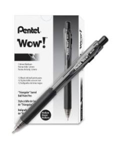 Pentel WOW! Retractable Ballpoint Pens - Medium Pen Point - Refillable - Retractable - Black - Transparent Barrel - 36 / Pack