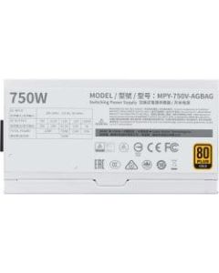 Cooler Master V750 Gold - V2 White Edition Semi-Fanless Full-Modular 80 Plus Gold Power Supply - Internal - 120 V AC, 230 V AC Input - 5 V DC @ 20 A, 3.3 V DC @ 20 A, 12 V DC @ 62.5 A, 12 V DC @ 300 mA, 5 V DC @ 3 A Output - 750 W - 1 Fan(s)