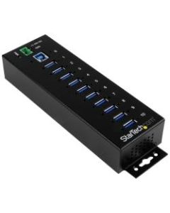 StarTech.com 10 Port Industrial USB 3.0 Hub - ESD and Surge Protection - DIN Rail or Surface-Mountable Metal Housing - Add ten USB 3.0 (5Gbps) ports with this DIN rail or surface-mountable metal hub - 15kV ESD & 350W Surge Protection