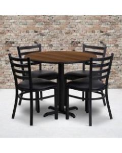 Flash Furniture Round Table With X-Base And 4 Ladder-Back Chairs, 30in x 36in, Walnut/Black