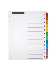 Office Depot Brand Table Of Contents Customizable Index With Preprinted Tabs, Assorted Colors, Numbered 1-12