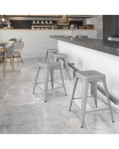 Flash Furniture 24inH Commercial-Grade Metal Backless Counter Stool, Silver