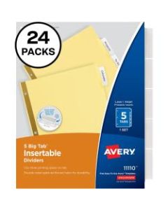 Avery Big Tab Insertable Dividers, Gold Reinforced, 30% Recycled, Buff/Clear, 8 1/2in x 11in, 5-Tab, Pack Of 24