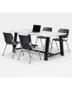 KFI Studios Midtown Table With 4 Stacking Chairs, 30inH x 36inW x 72inD, Designer White/Black