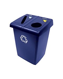 Rubbermaid Half Glutton Recycling Station, 35 2/5inH x 23 3/5inW x 36 4/5inD, 46-Gallon Capacity, Blue/White