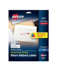 Avery Color Printing Labels, 8257, 3/4in x 2 1/4in, Matte White, Pack Of 600