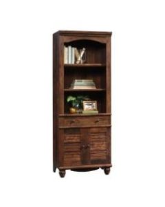 Sauder Harbor View 72 1/4in 3 Shelf Contemporary Library with Doors & Drawer, Cherry/Medium Finish, Standard Delivery