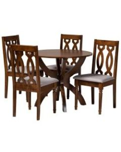 Baxton Studio Mona 5-Piece Dining Set, 29-15/16inH x 35-7/16inW x 35-7/16inD, Gray/Walnut