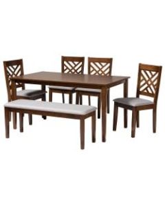 Baxton Studio Gustavo Dining Set, 29-3/16inH x 59-1/16inW x 35-7/16inD, Gray/Walnut