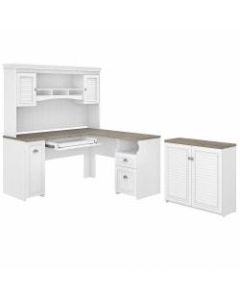 Bush Furniture Fairview 60inW L-Shaped Desk With Hutch And Small Storage Cabinet, Shiplap Gray/Pure White, Standard Delivery