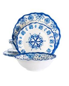 Elama Blue Garden 12-Piece Scalloped Dinnerware Set, Blue