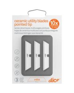 Slice Pointed Tip Ceramic Utility Blades - 2.60in Length - Pointed Tip, Non-conductive, Non-magnetic, Reversible, Retractable, Rust Resistant, Non-sparking - Zirconium Oxide - 3 / Pack - White